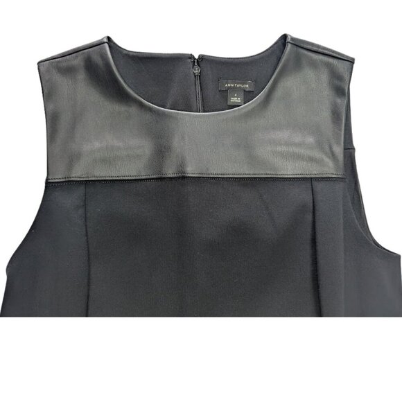 Ann Taylor Ponte Faux-Leather Yoke Classic Sheath Dress Black *SZ 4 - Picture 4 of 7